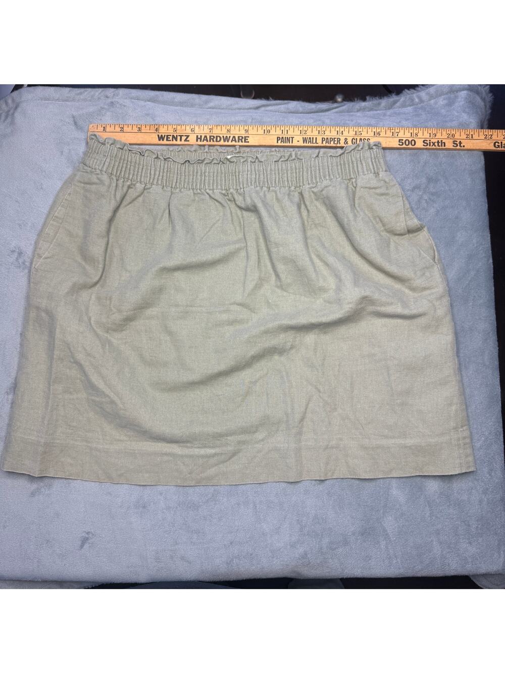 J.Crew Linen Cotton Mini Skirt Size 14 | Sage Green | Elastic Waist | AS-IS